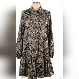 Laundry By Shelli Segal Black and Cream Paisley Long Sleeve Dress Sz. 12